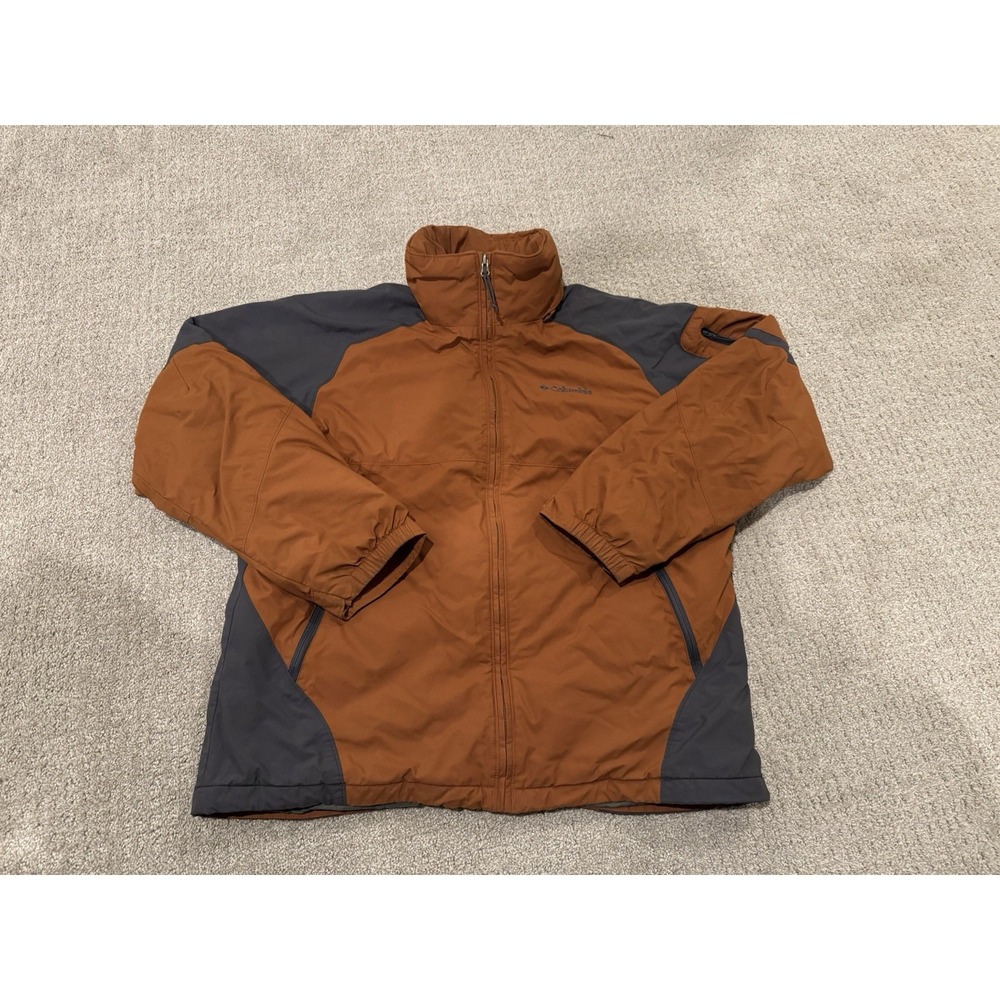 Columbia Winter Coat Jacket Mens Large Color Block Burnt Orange Gray Puffer
